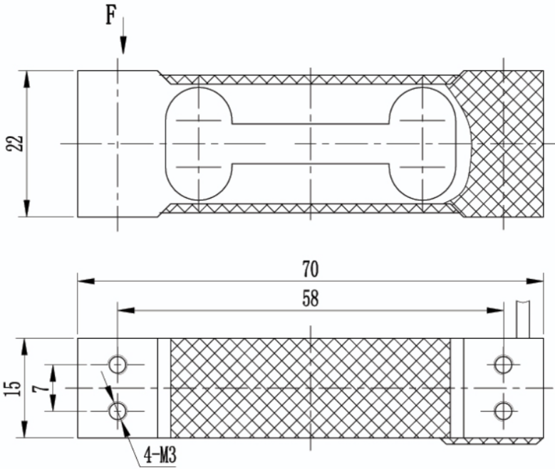 平行梁式稱重傳感器CAZF-W70尺寸圖 平行梁式稱重傳感器CAZF-W70尺寸圖