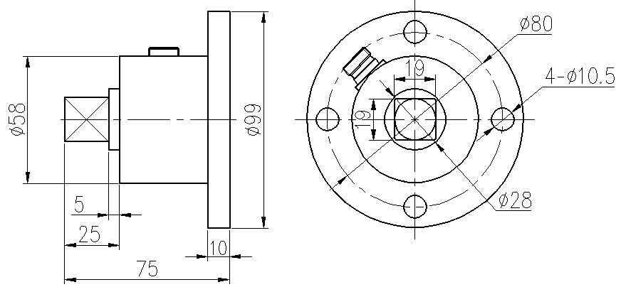 靜態(tài)扭矩傳感器扭力傳感器CAZF-T99外形尺寸圖 靜態(tài)扭矩傳感器扭力傳感器CAZF-T99外形尺寸圖