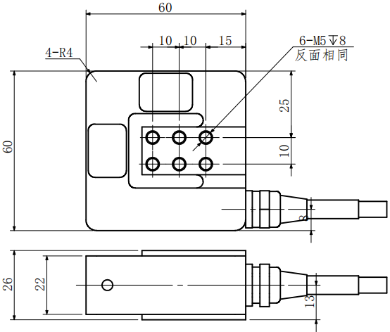 CAZF-3D60三維力傳感器外形尺寸圖 CAZF-3D60三維力傳感器外形尺寸圖