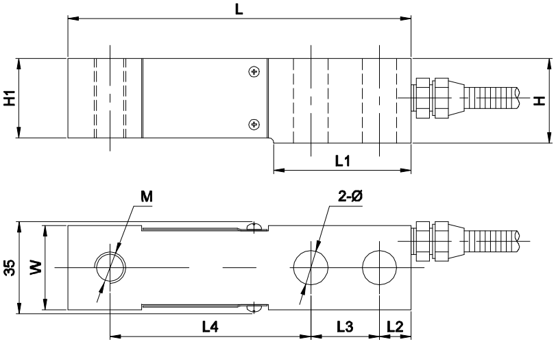 剪切梁式稱重傳感器CAZF-W130A外形尺寸圖1 剪切梁式稱重傳感器CAZF-W130A外形尺寸圖1